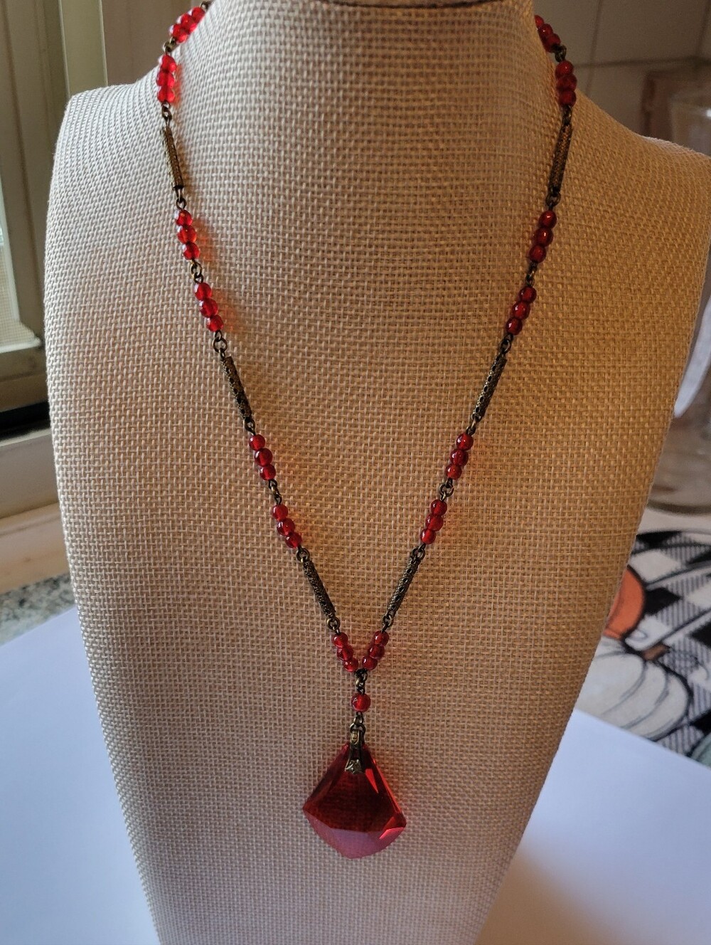 Vintage Red Faceted Crystal Drop Necklace
